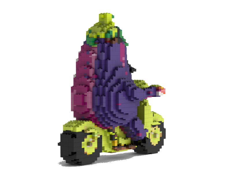 Back angle of the eggplant scooter brick render